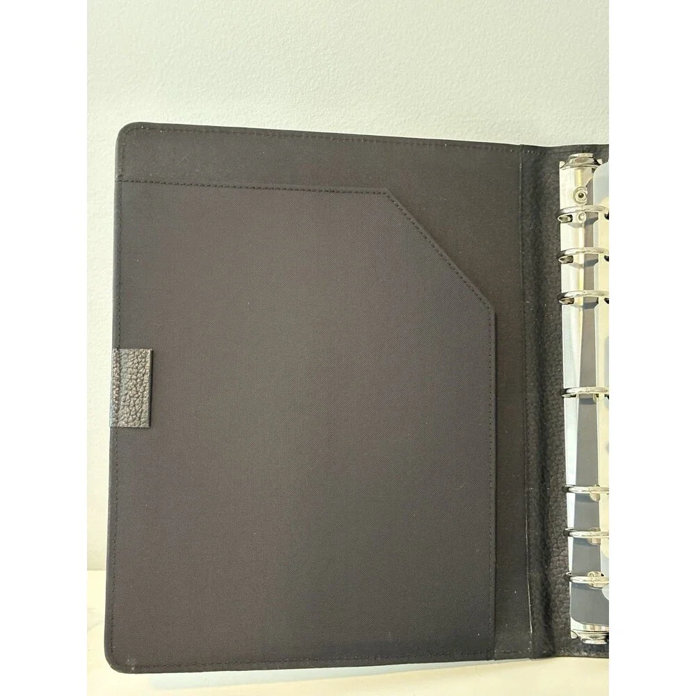 Vintage Day Timer Planner Binder Cover Black Pebbled Leather 7-Ring Memo Pad